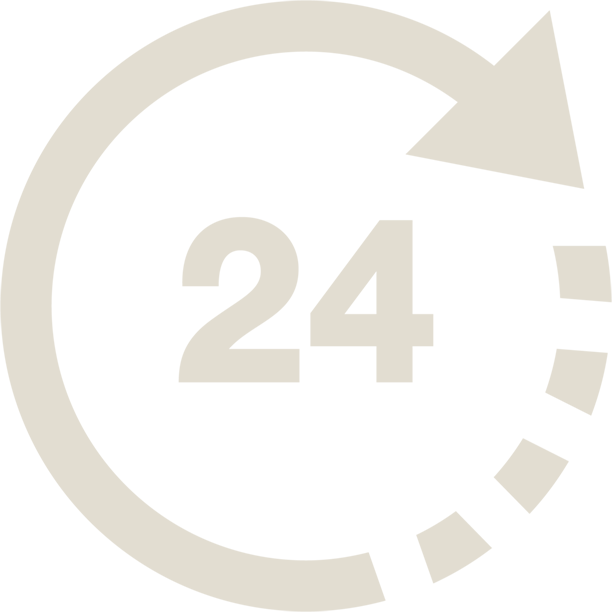 grafische Darstellung einer 24 im Kreis als Symbol für Rund-um-die-Uhr-Service in Online-Kundenportalen